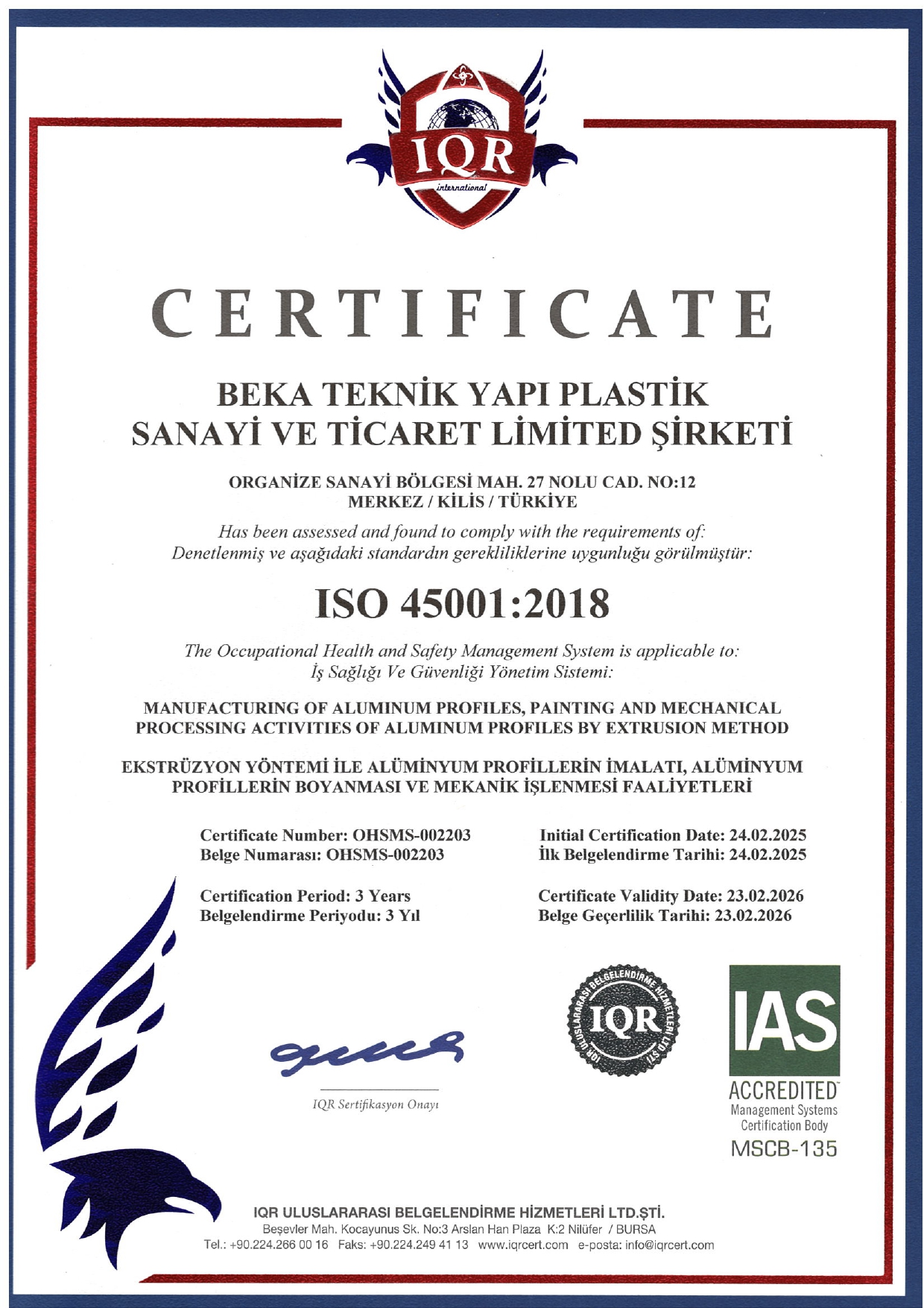 BEKA TEKNİK ISO 45001